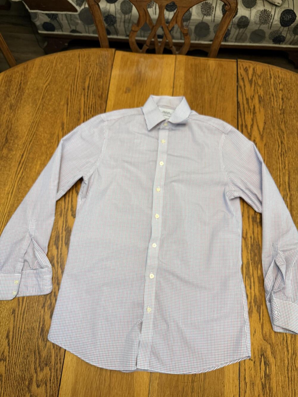 Charles Tyrwhitt Shirt Mens 15.5 35 Blue Red Check Non Iron Slim Fit Cotton Work